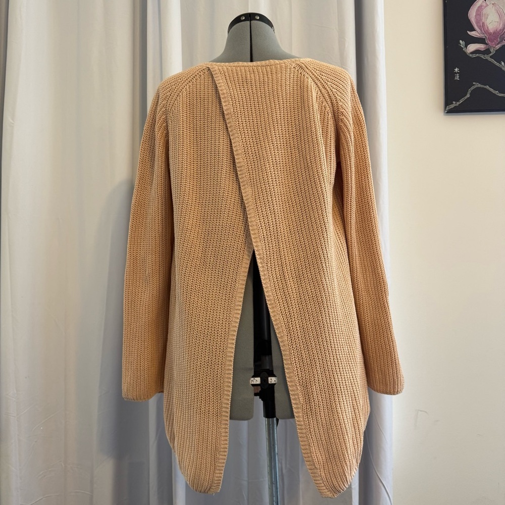 525 America Beige Cotton Tunic Sweater Split Back Medium - Picture 1 of 12